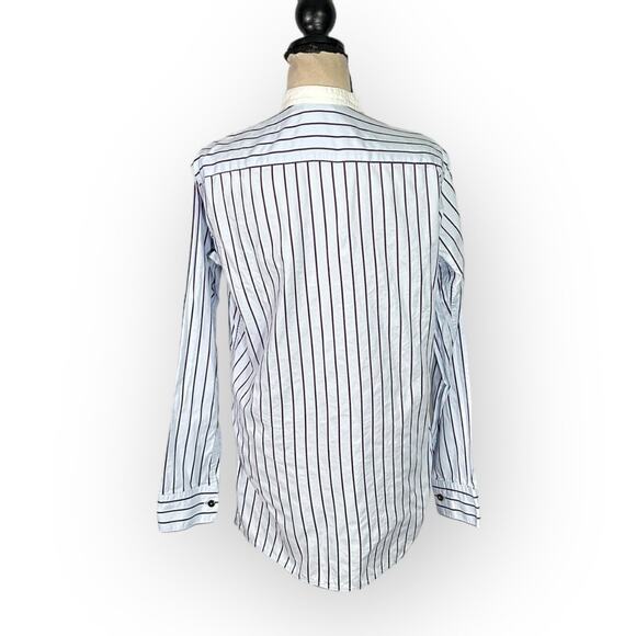 Rosetta Getty Tuxedo Shirt Women's 4 Blue White Long Sleeve High Neck Bib RTR - Picture 5 of 11